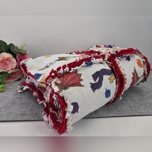 Vintage 1990s Winnie The Pooh Baby Flannel Fleece Rag Quilt Blanket Red Handmade